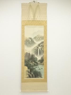 長慶筆　山水　肉筆絹本掛軸